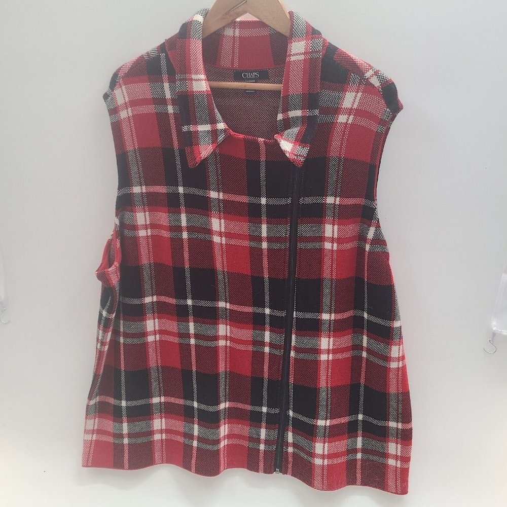 Chaps Red Plaid Zipper Vest Size 2X